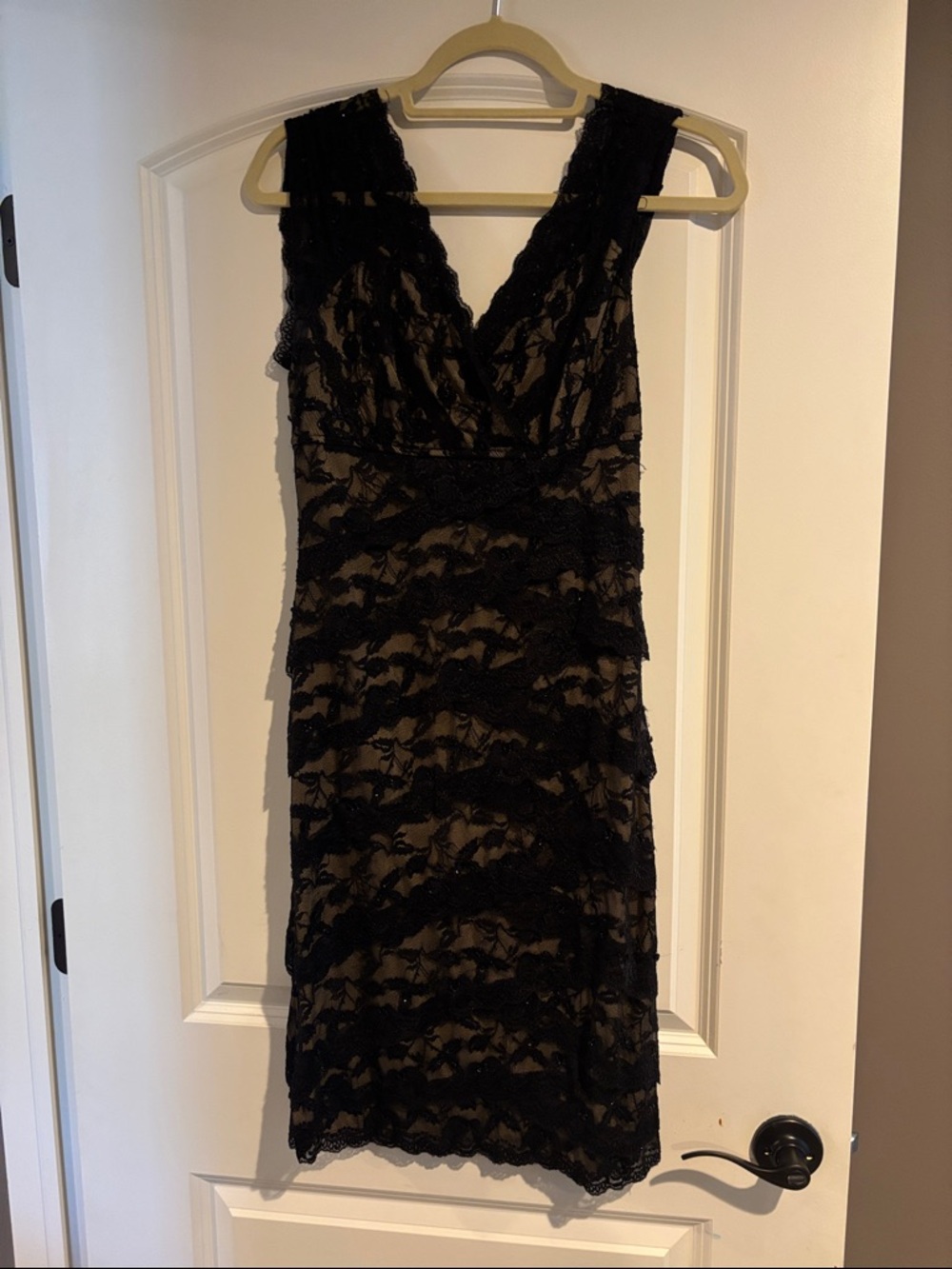 MARINA Black Lace V-Neck Mini Dress